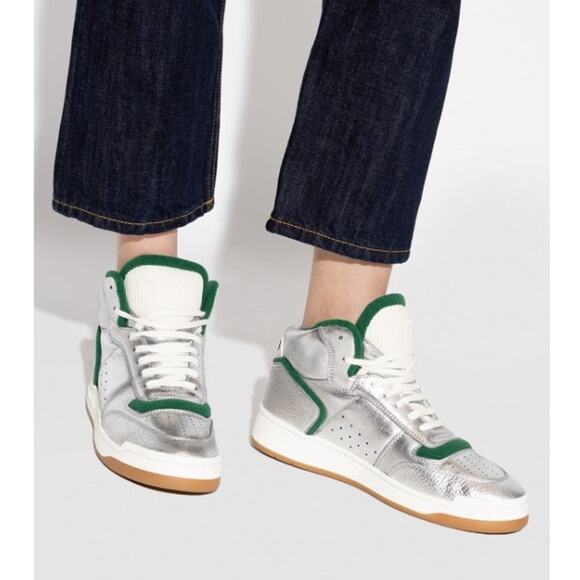 Saint Laurent SL80 Metallic Leather HighTop Sneakers Futuristic Cyberpunk 35/5 - Picture 1 of 12